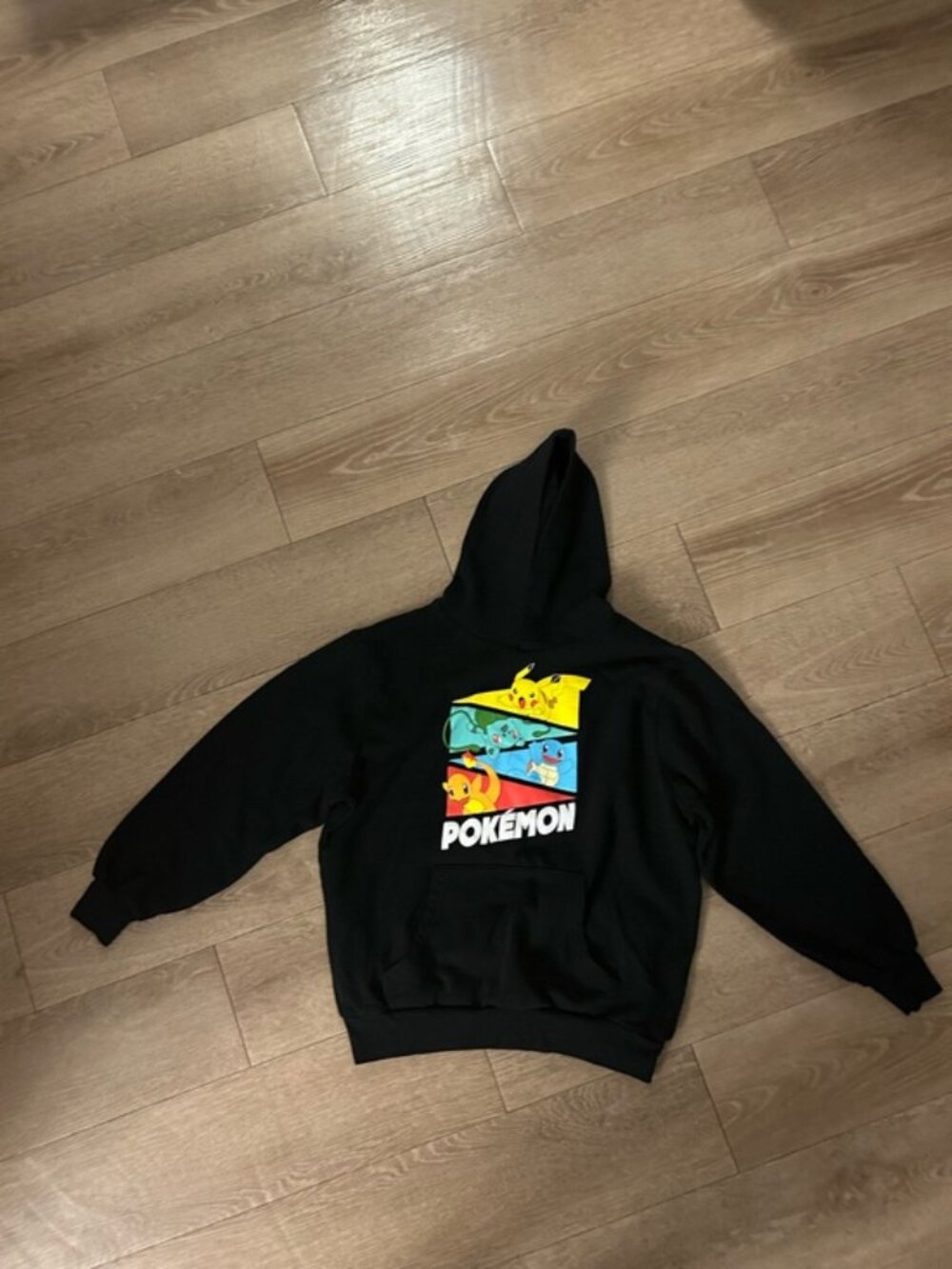 Black Pokémon Graphic Hoodie with Pikachu, Bulbasaur, Charmander